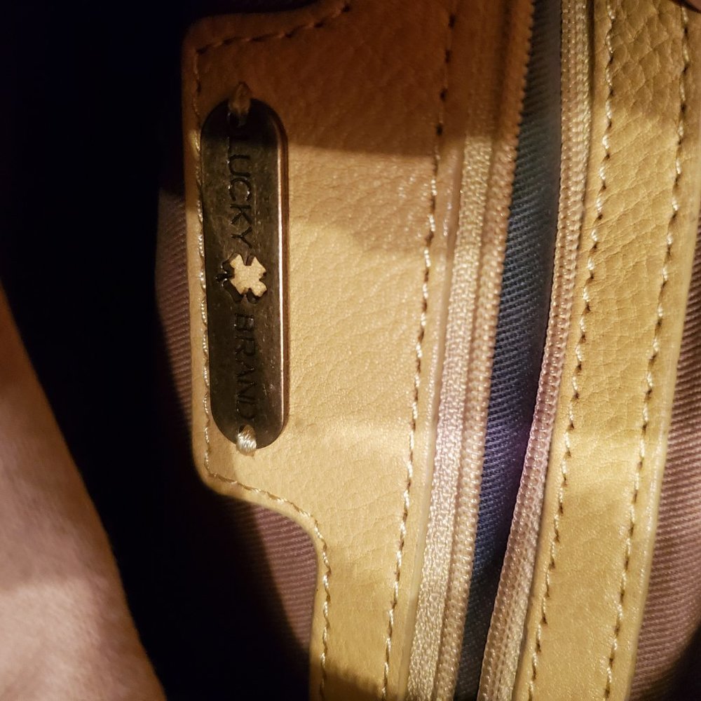 Lucky Brand Leather Purse Tan brown beige green camo hippie tie dyed crossbody - Picture 9 of 11